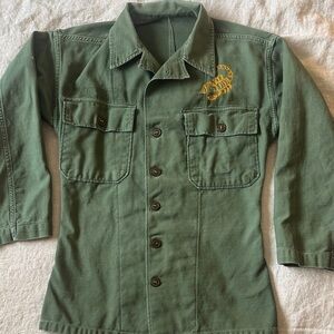 Vintage Olive Utility Jacket with Gold Scorpion Chainstitch